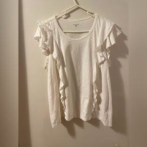 Garnet Hill Ora Ruffle-Detail White dead stock Tee Sz XL